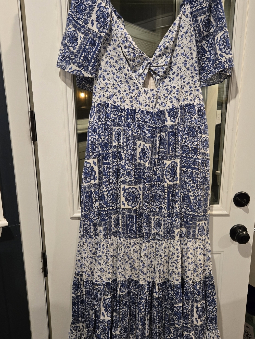 Abercrombie & Fitch Twist-Front Tiered Maxi Dress XL Tall Blue And White Boho